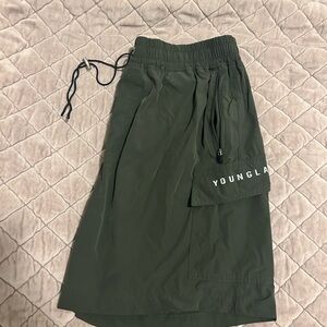 YoungLA Olive Green Athletic Shorts with Zip Pocket